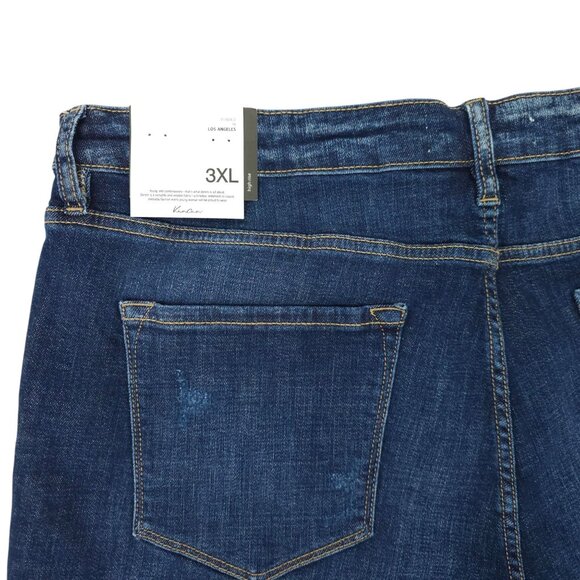 KanCan Denim Shorts Womens Size 3XL High Rise Dark Wash Stretch Frayed Hem NEW - Picture 13 of 16